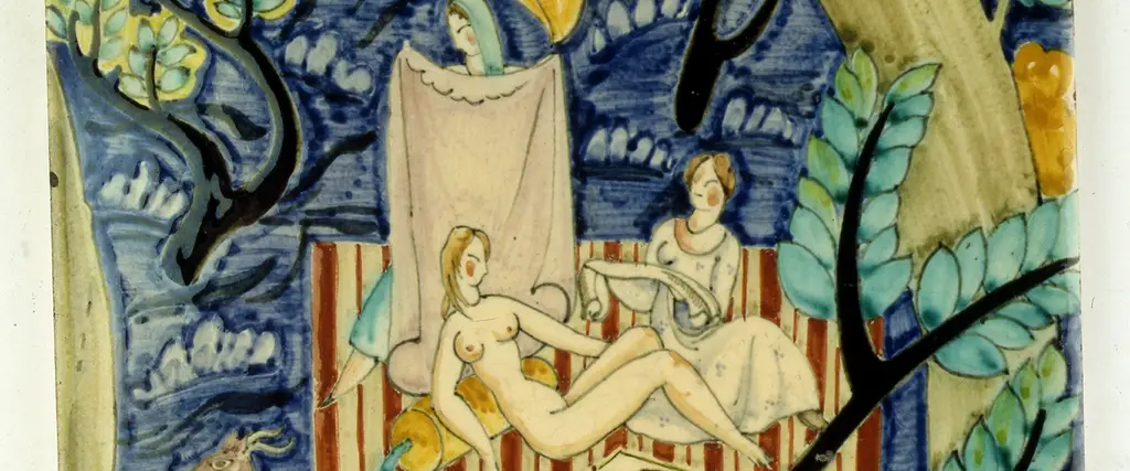 Manifattura Cantagalli, Piastrella quadrata, 1930ca., maiolica policroma, Civiche raccolte d'arte applicata, Castello Sforzesco, Milano