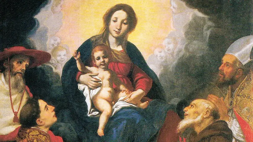 Jacopo Vignali, Madonna con bambino e santi  Nella piccola sacrestia sono raccolti gli arredi liturgici tra cui una importante e antica croce astile datata 1378.