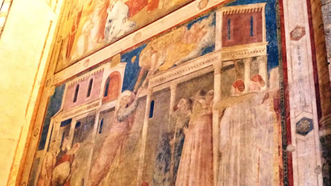 Cappella Peruzzi, dettaglio delle pitture a secco di Giotto sul lato destro