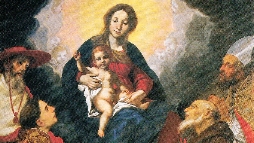 Jacopo Vignali, Madonna con bambino e santi  Nella piccola sacrestia sono raccolti gli arredi liturgici tra cui una importante e antica croce astile datata 1378.